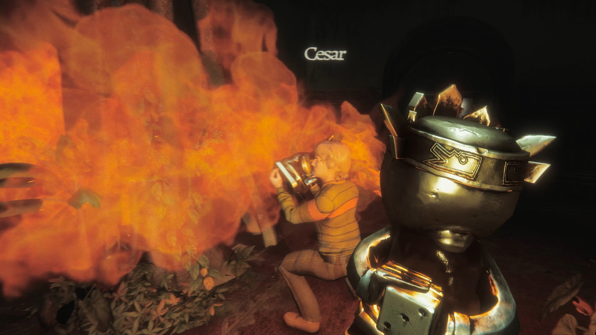 Invokyr characters surrounded by fire and special items in the haunted manor