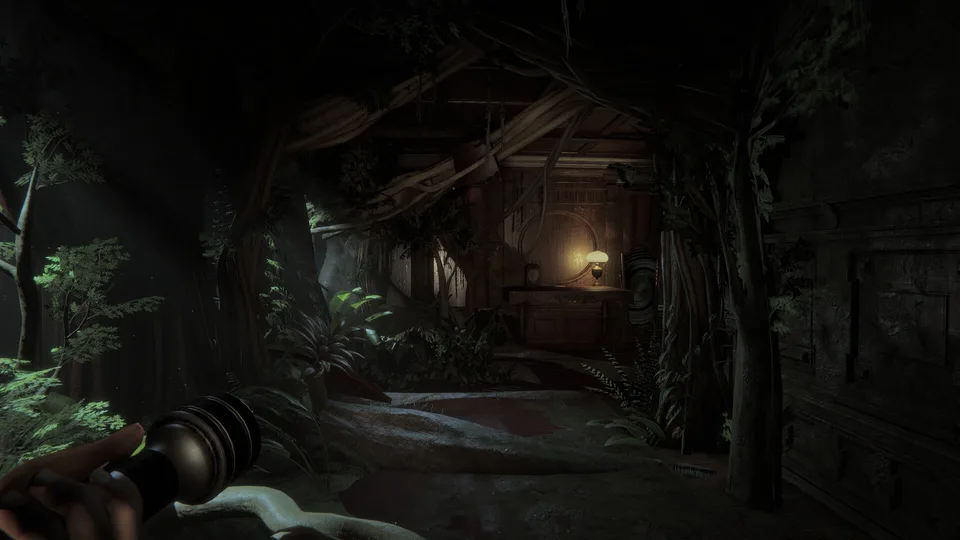 Dense jungle overgrowing the haunted manor in Invokyr